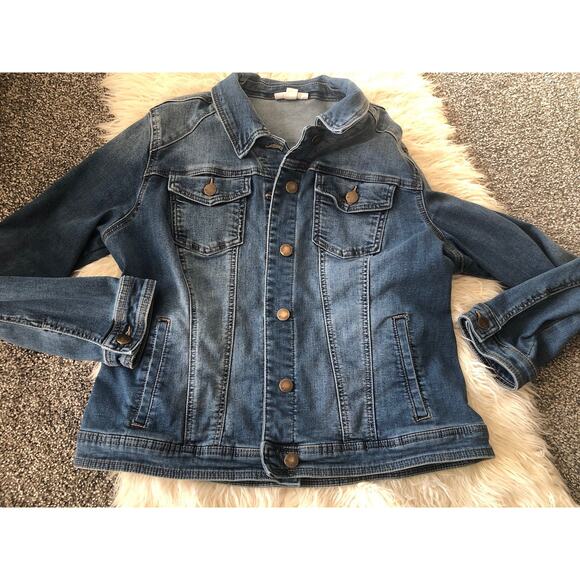 WESTPORT Denim Blue Jean Jacket Button Front & Cuffs Women’s Large Stretch MM - Picture 1 of 9